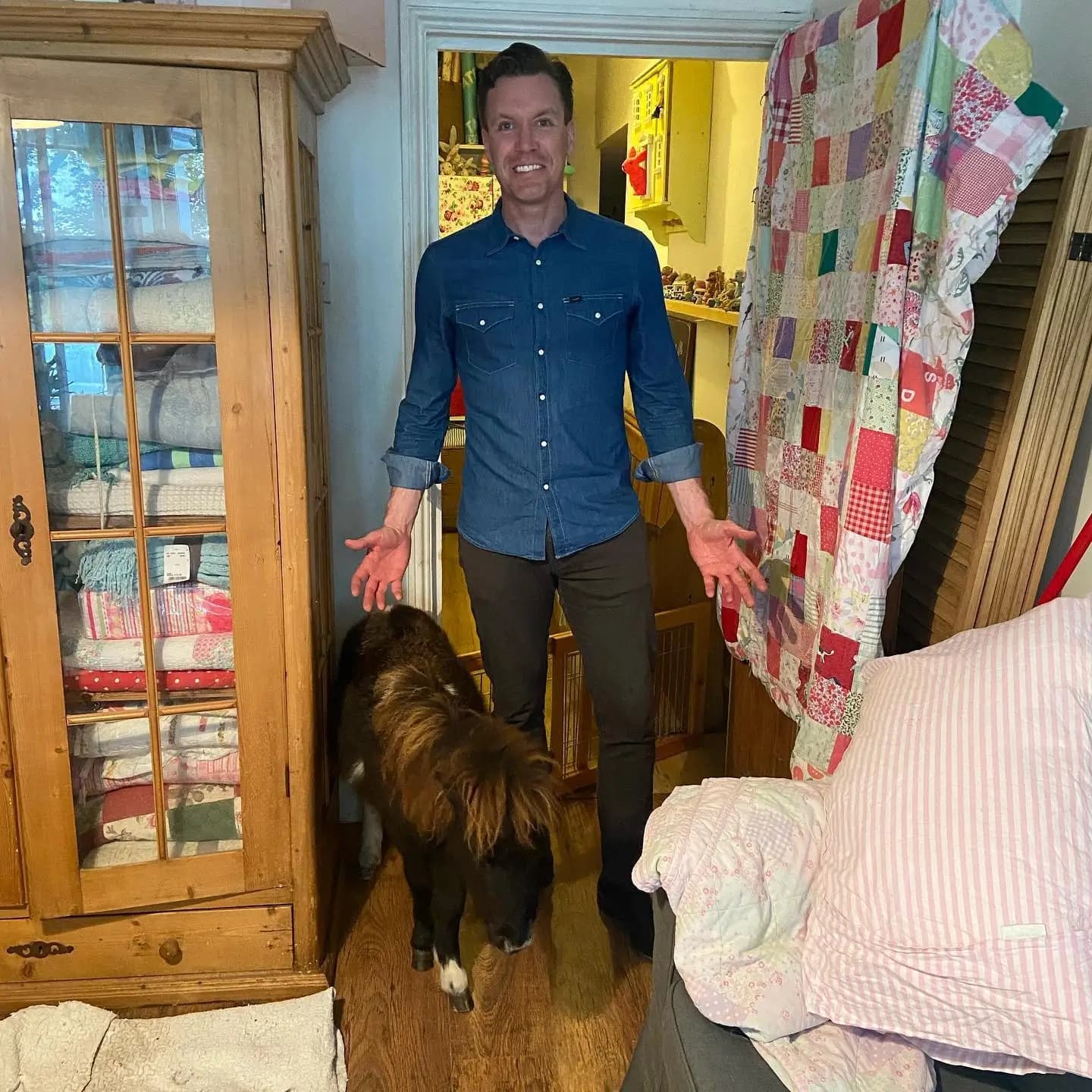 Dr. Tony with a miniature horse during a home vet visit